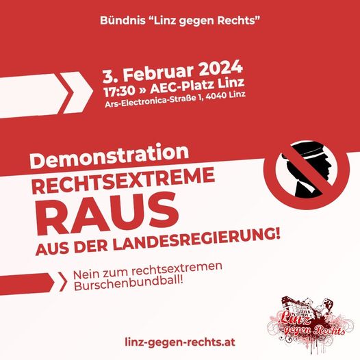 Linz gegen Rechts -Demo gegen den Burschenbundball am 3.2.2024