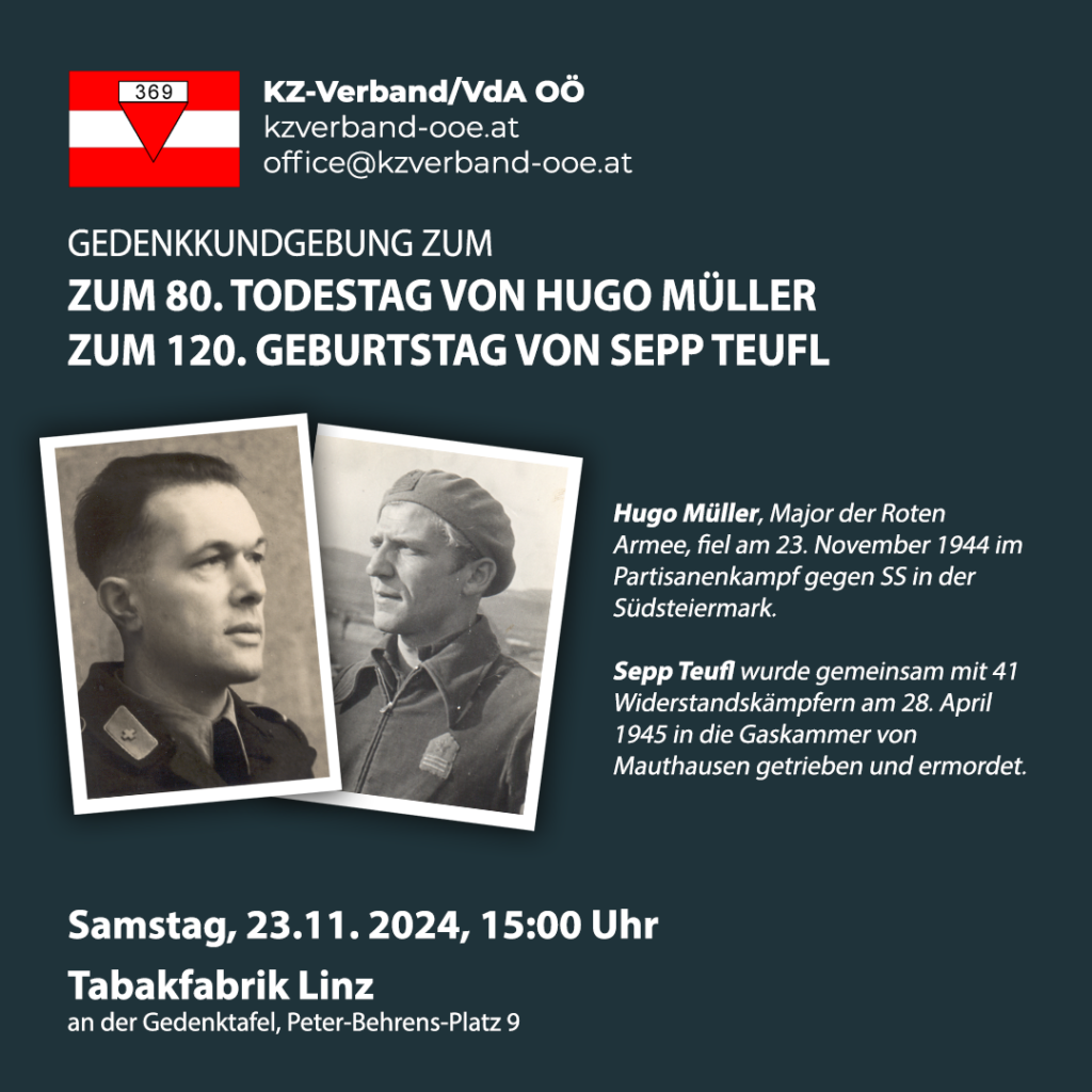 Gedenkkundgebung zum 80. Todestag von Hugo Müller und 120. Geburtstag von Sepp Teufl